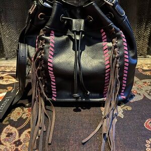 COPY - Black and Pink Satchel with Tassel Accents